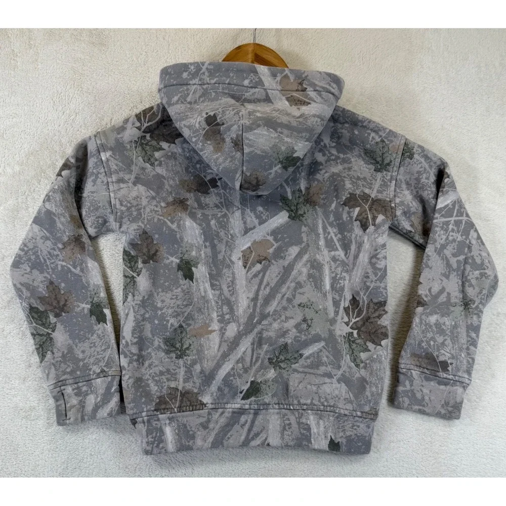 Abercrombie Kids A&F Essentials Camo Leaf Print Pullover Hoodie Grey Size 7/8